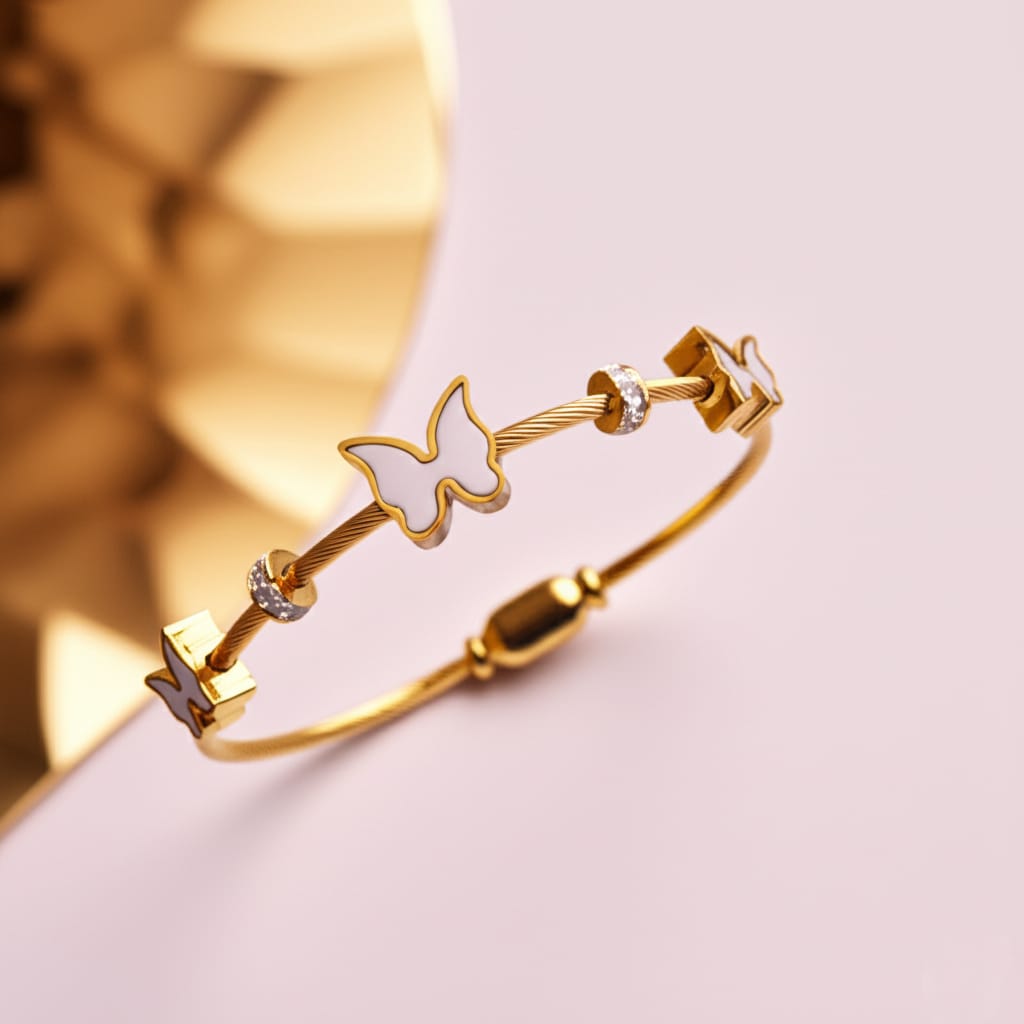 Elgems Gold-Plated 18k Butterfly Charm Bracelet with Crystal Accents