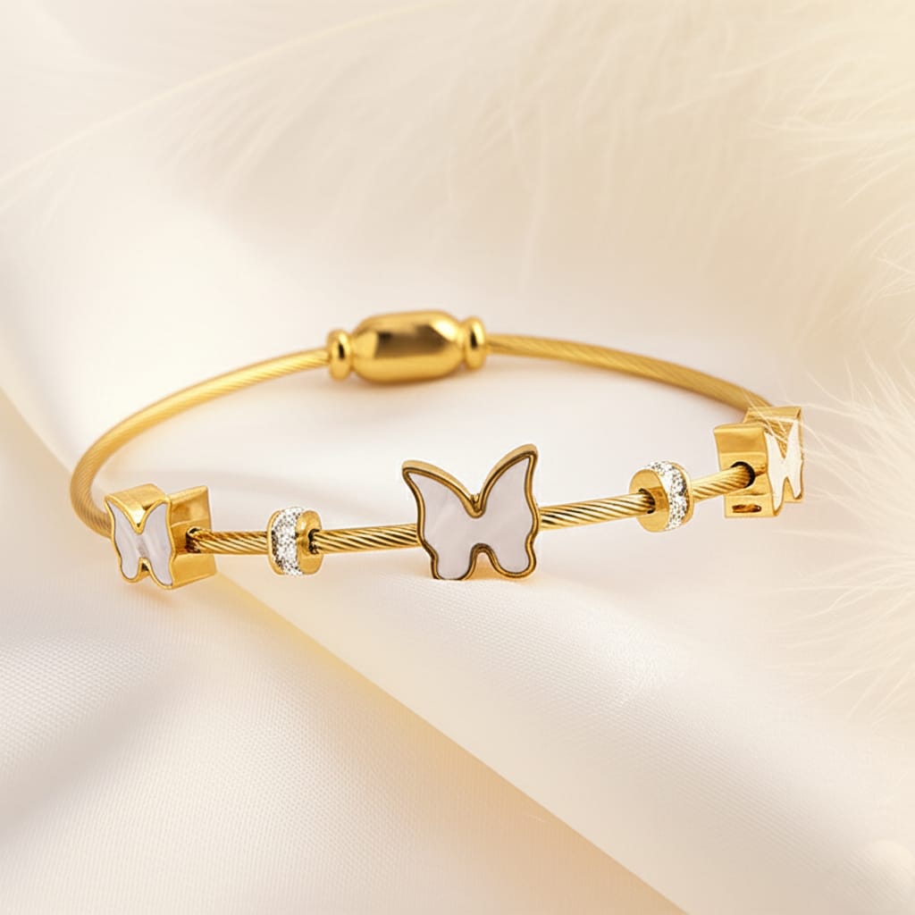 Elgems Gold-Plated 18k Butterfly Charm Bracelet with Crystal Accents