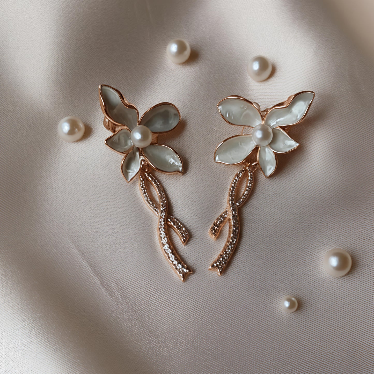Pearl Blossom Drop Earrings – Floral Elegance
