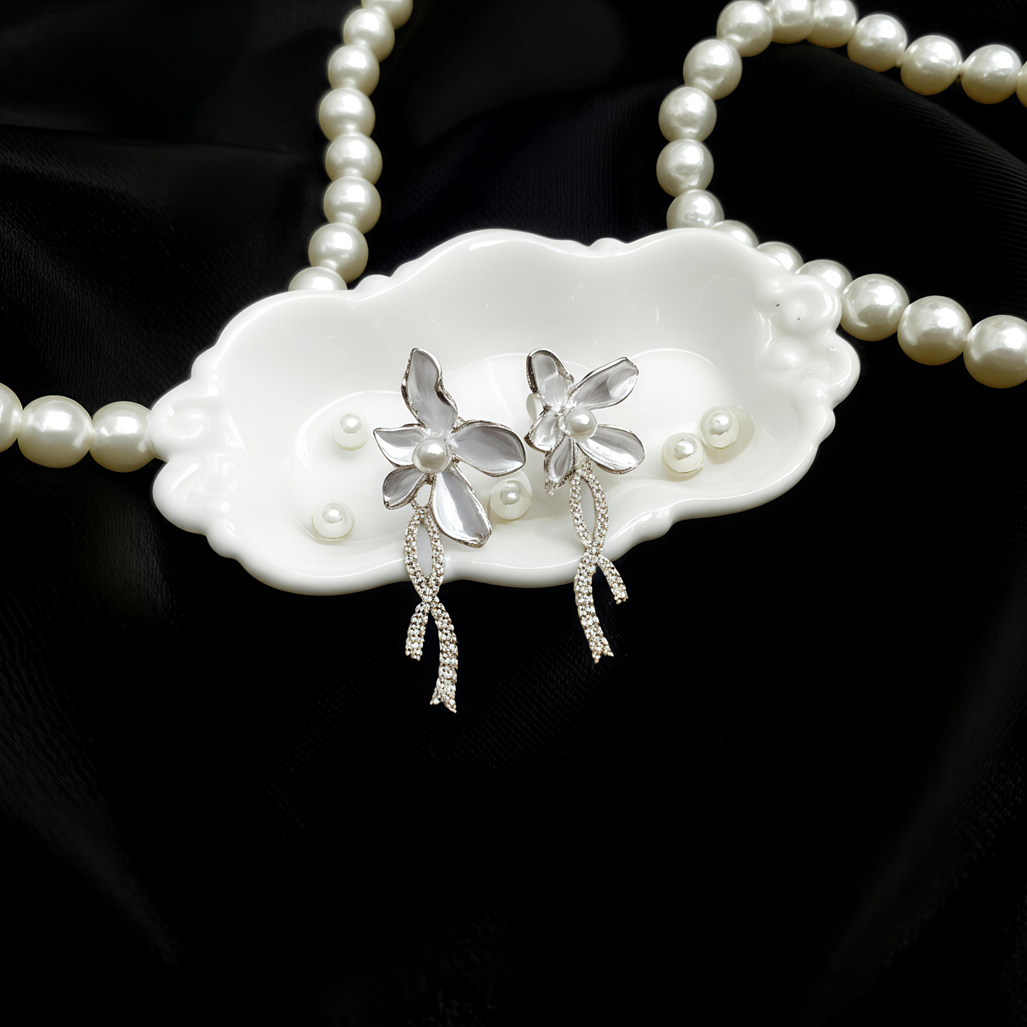 Pearl Blossom Drop Earrings – Floral Elegance