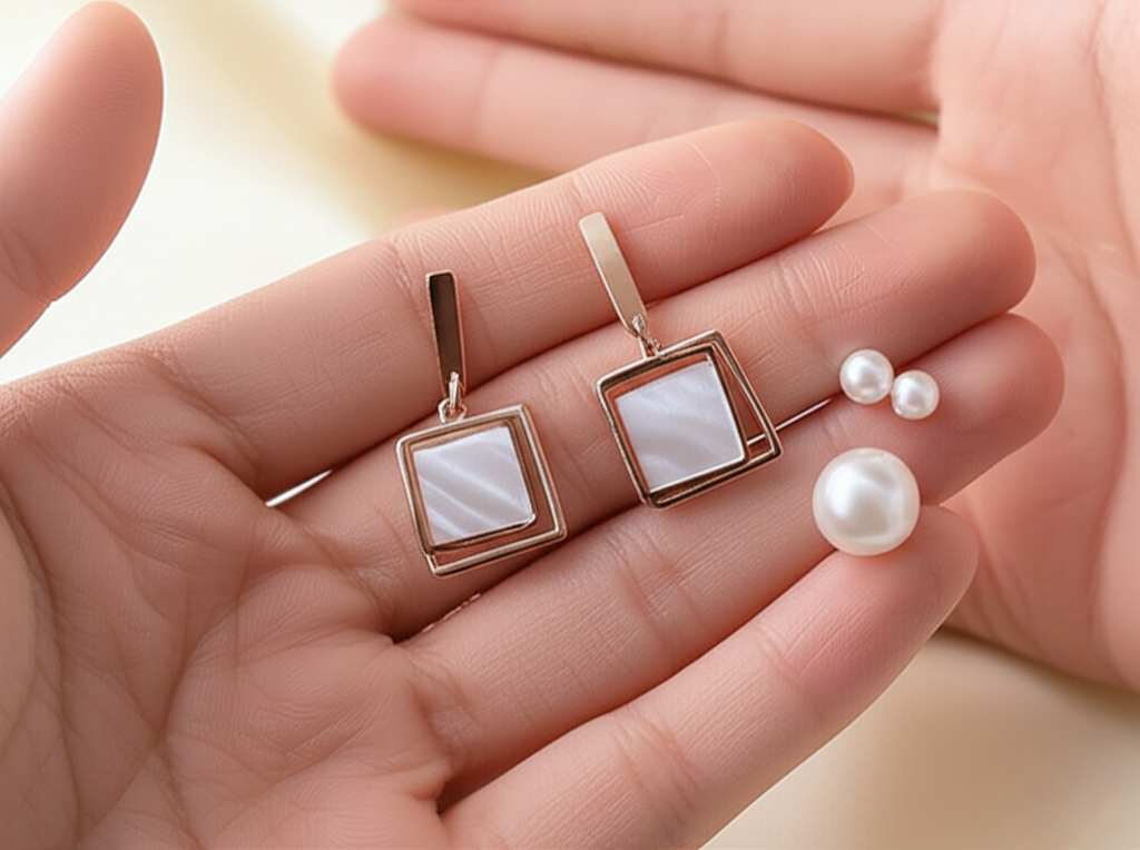 Square Shape Rose Gold Earrings for Women