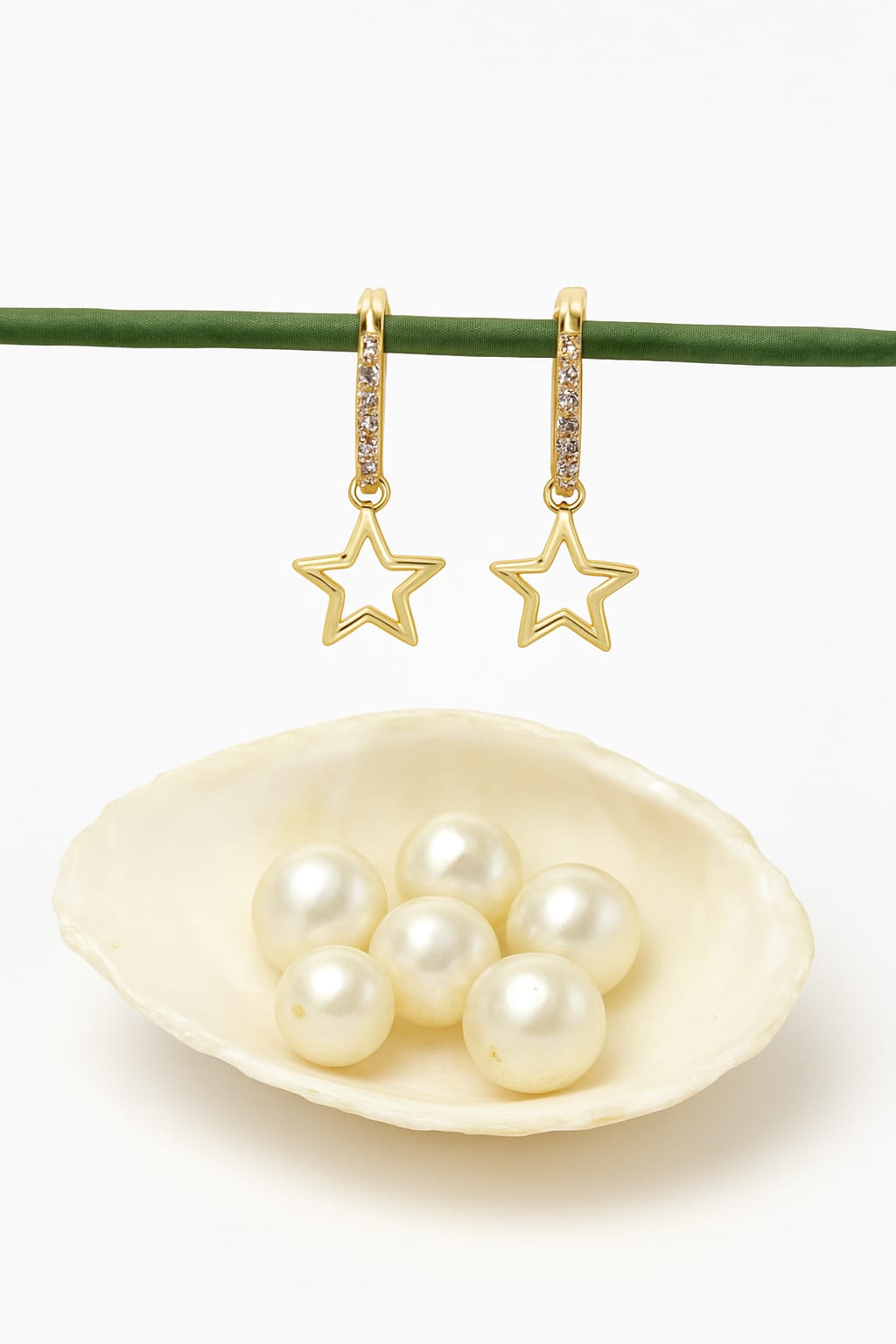 Gold Star Hoop Earrings with CZ Diamonds