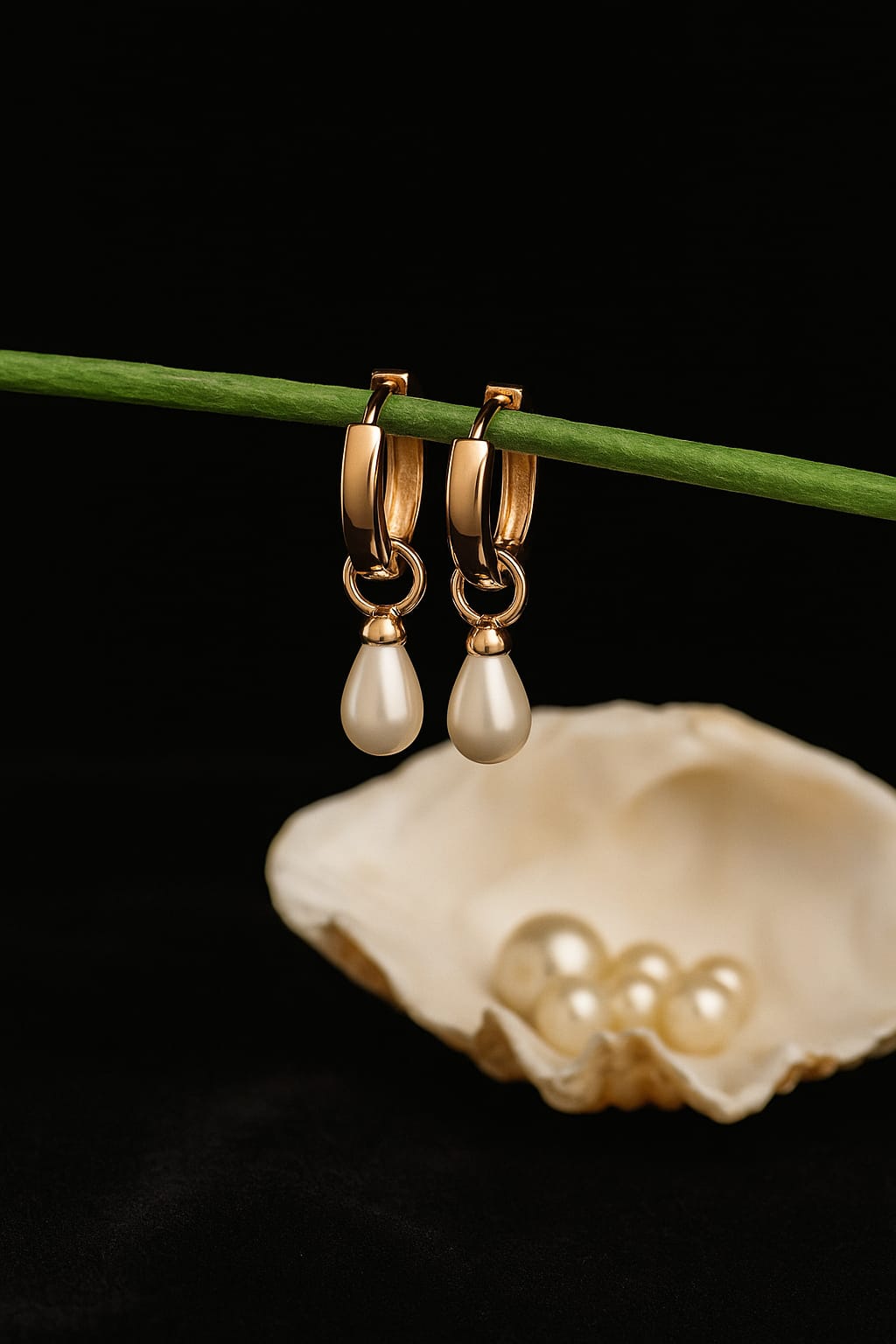 Gold Hoop Earrings with Teardrop Pearl Dangle