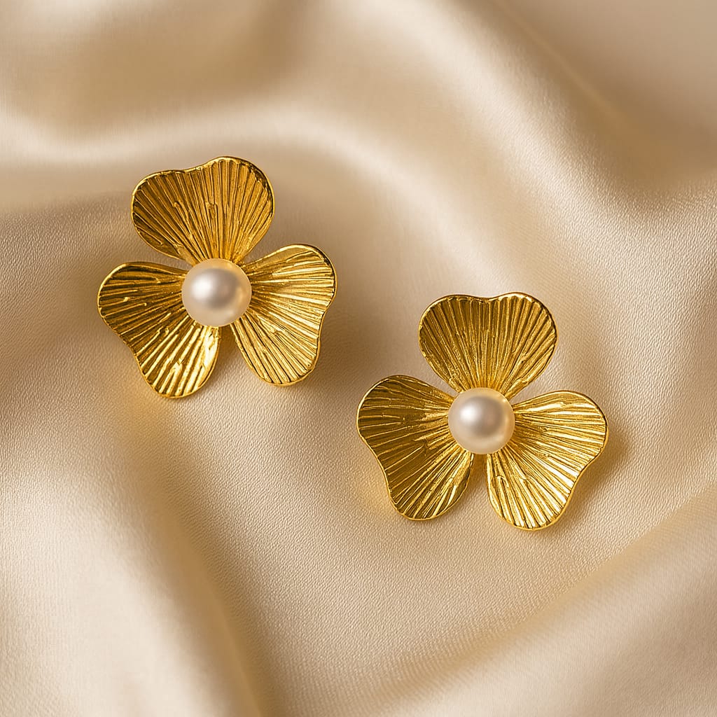Flower Pearl Stud Earrings