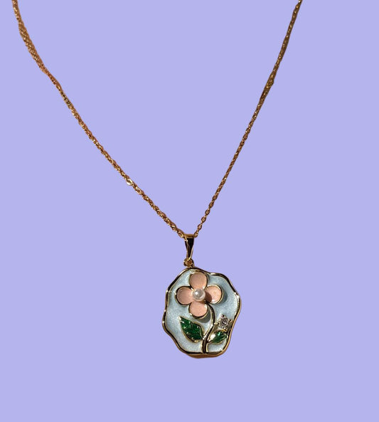 Enamel Flower Pendant Necklace