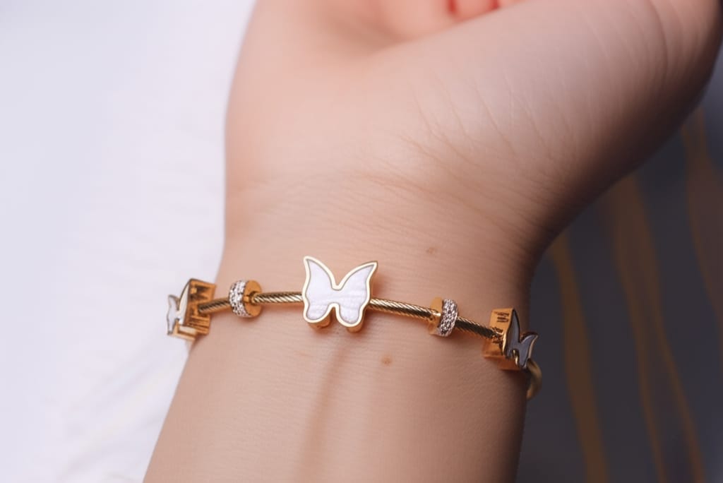Elgems Gold-Plated 18k Butterfly Charm Bracelet with Crystal Accents