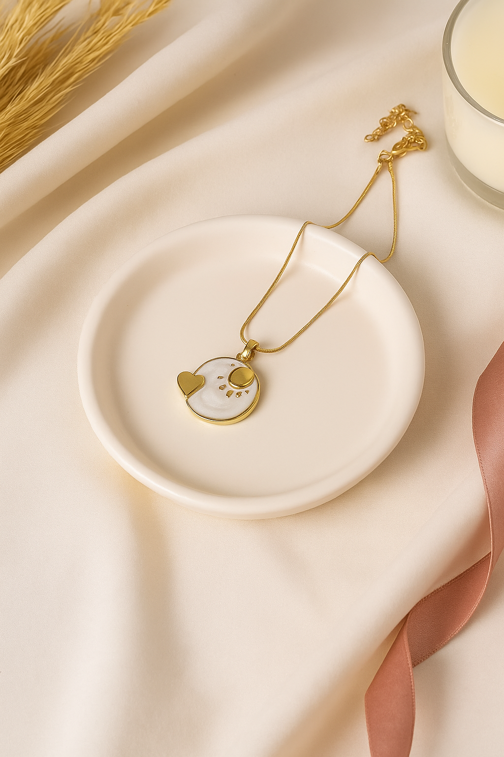 18K Gold Sun & Heart Pendant Necklace