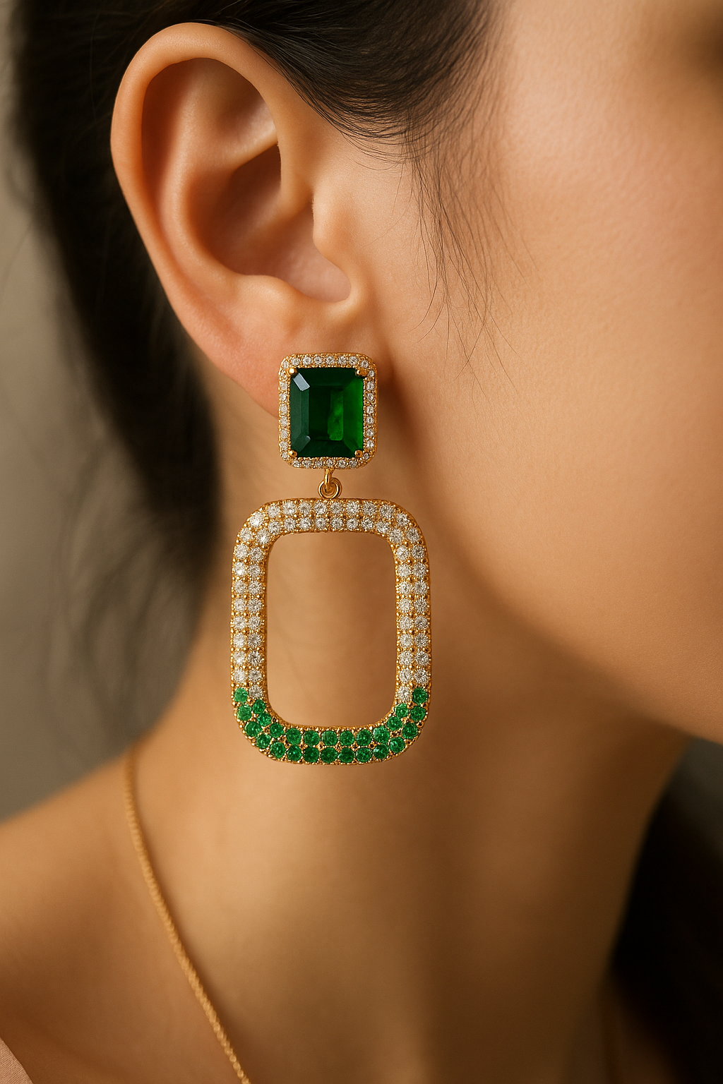 Gold Plated Emerald Green Crystal Drop Earrings