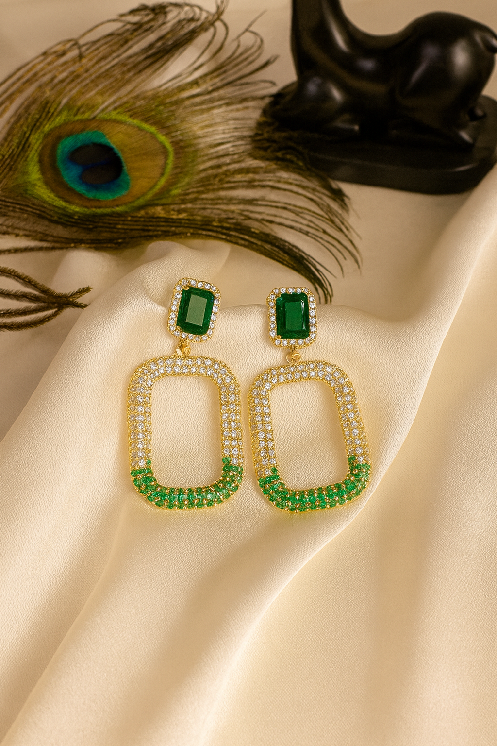 Gold Plated Emerald Green Crystal Drop Earrings