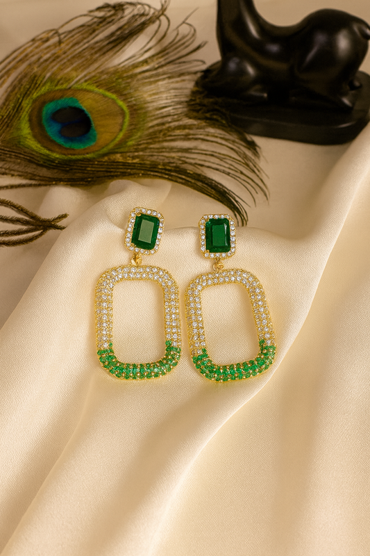 Gold Plated Emerald Green Crystal Drop Earrings