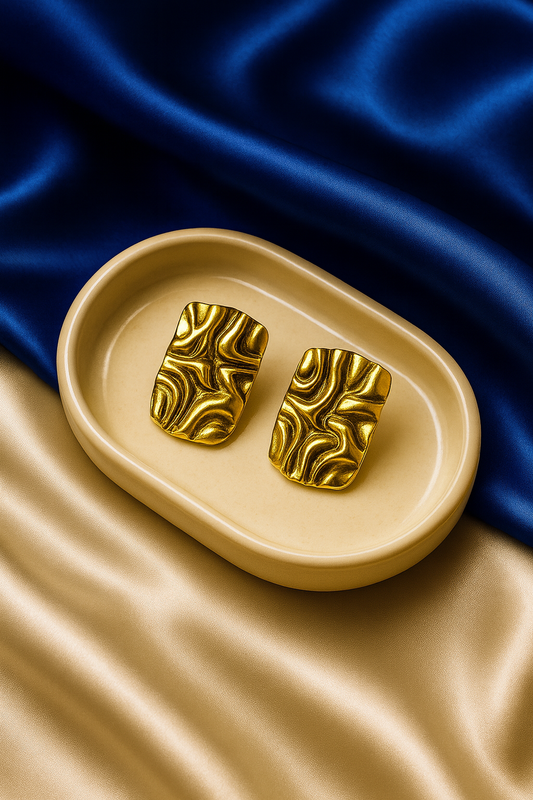 Chunky Gold Textured Earrings – Bold Statement Studs for Women