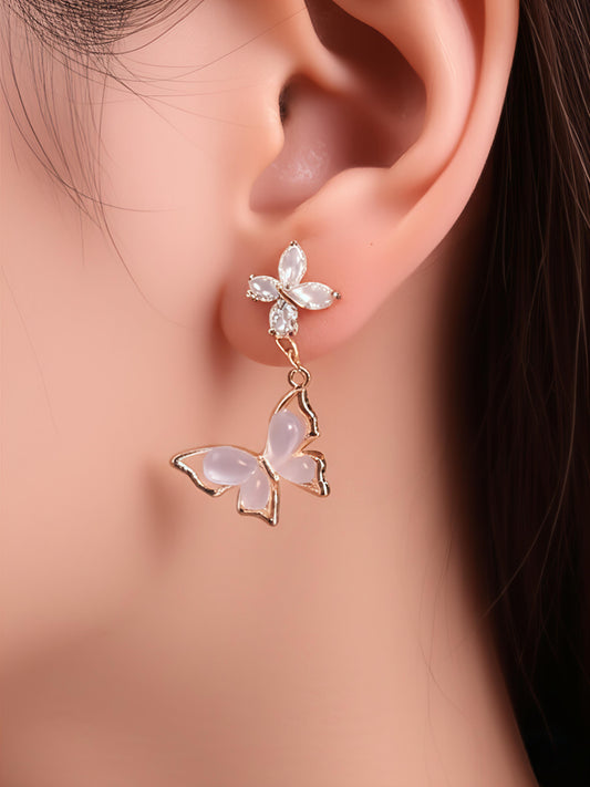 Rose Gold Butterfly Drop Earrings | Crystal Dangle Earrings for Women & Girls