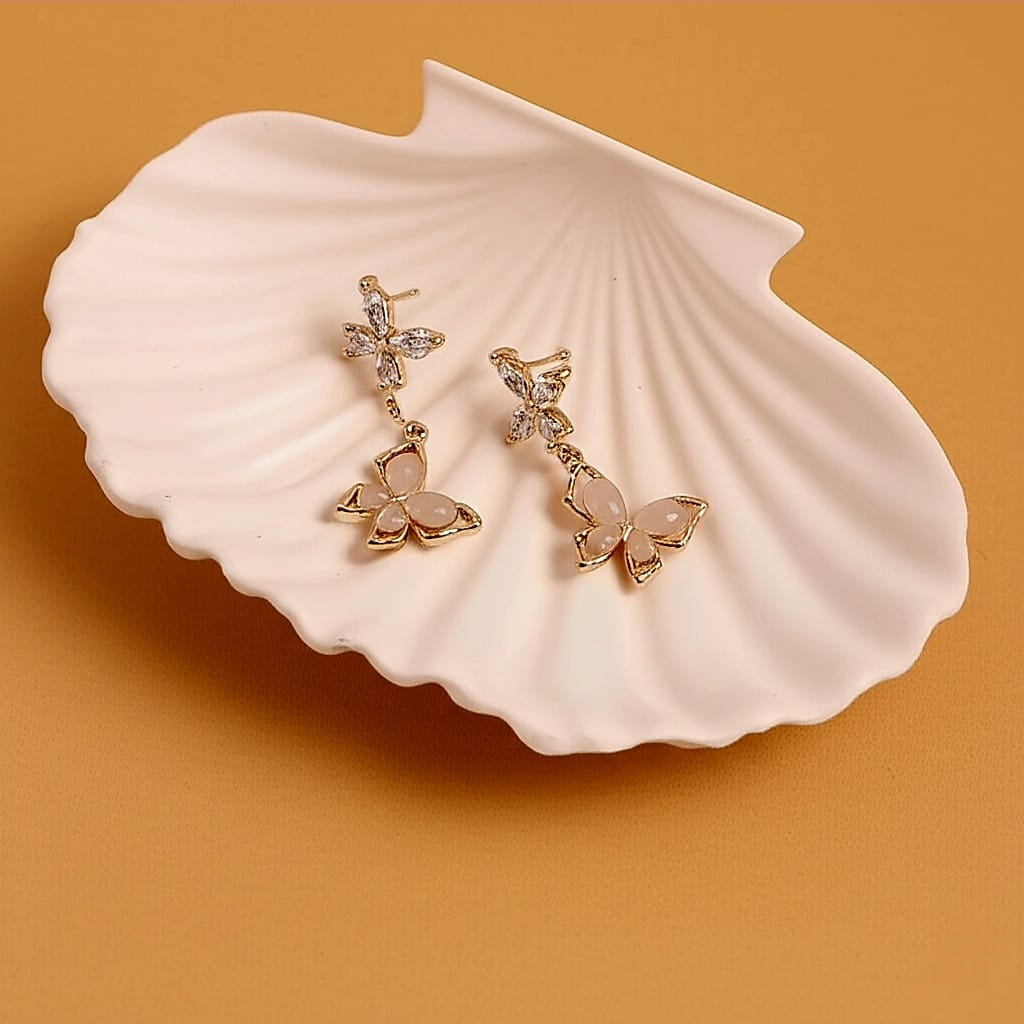 Rose Gold Butterfly Drop Earrings | Crystal Dangle Earrings for Women & Girls