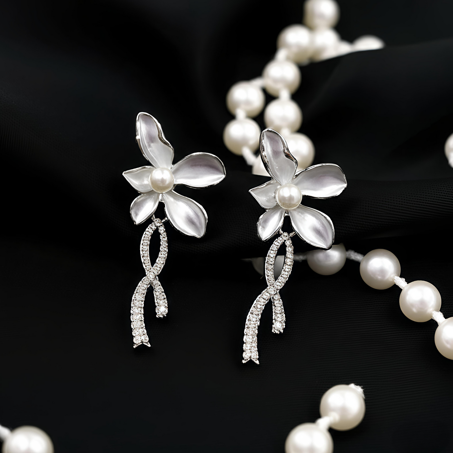 Pearl Blossom Drop Earrings – Floral Elegance