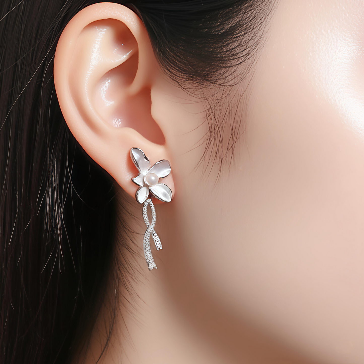 Pearl Blossom Drop Earrings – Floral Elegance