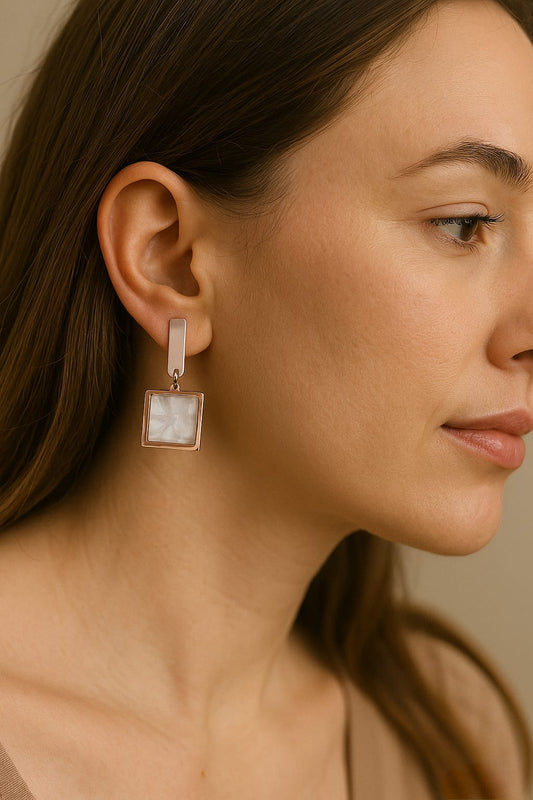 Square Shape Rose Gold Earrings for Women