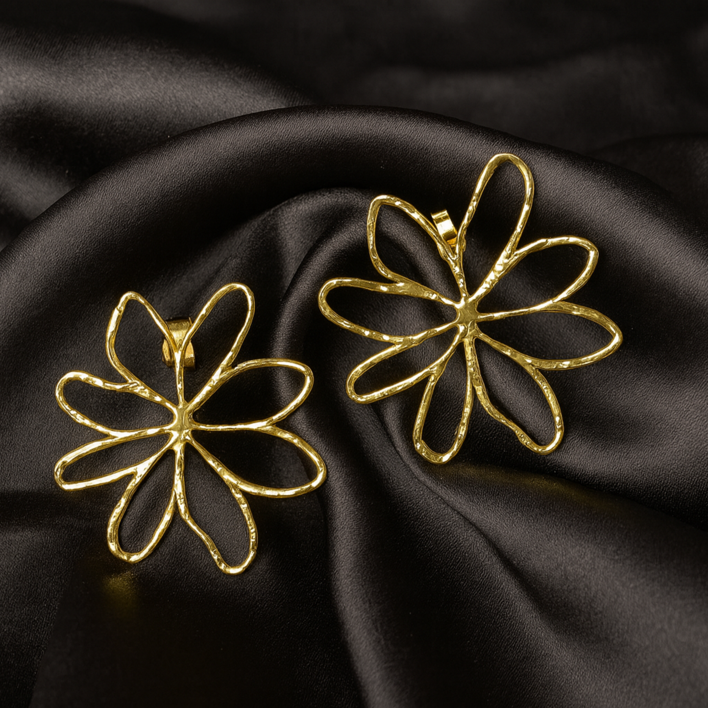 Gold Hollow Flower Statement Earrings