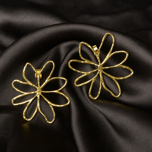Gold Hollow Flower Statement Earrings