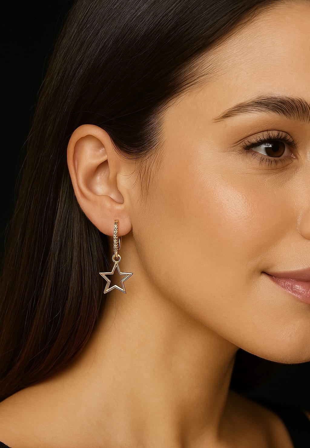 Gold Star Hoop Earrings with CZ Diamonds