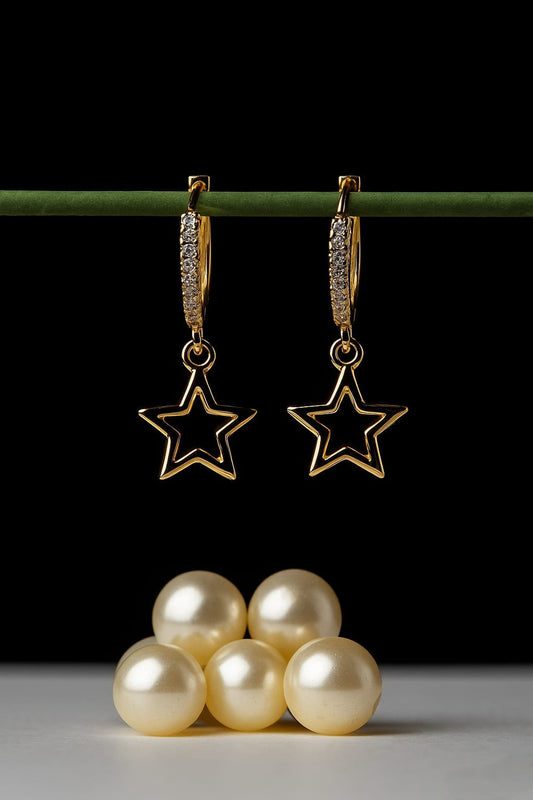 Gold Star Hoop Earrings with CZ Diamonds