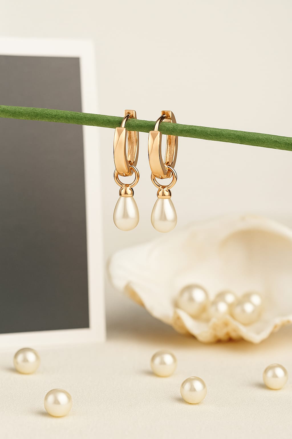 Gold Hoop Earrings with Teardrop Pearl Dangle