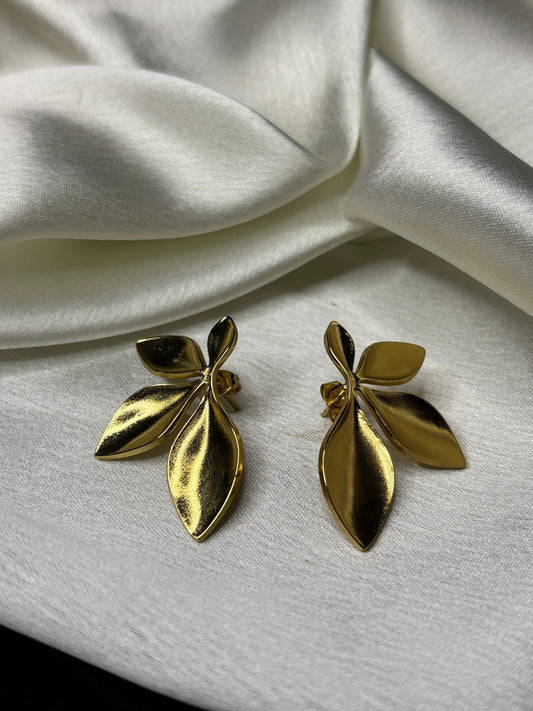 Gold Leaf Statement Earrings | Brass Jewelry for Women