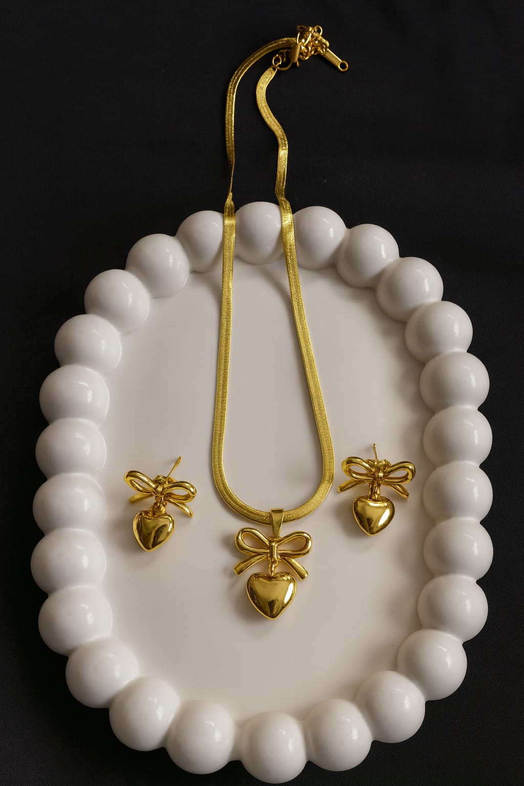 Elegant Gold Heart Bow Jewelry Set