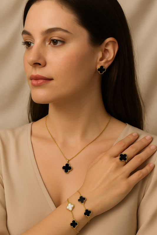 “Gold Plated Clover Jewelry Set of 4
