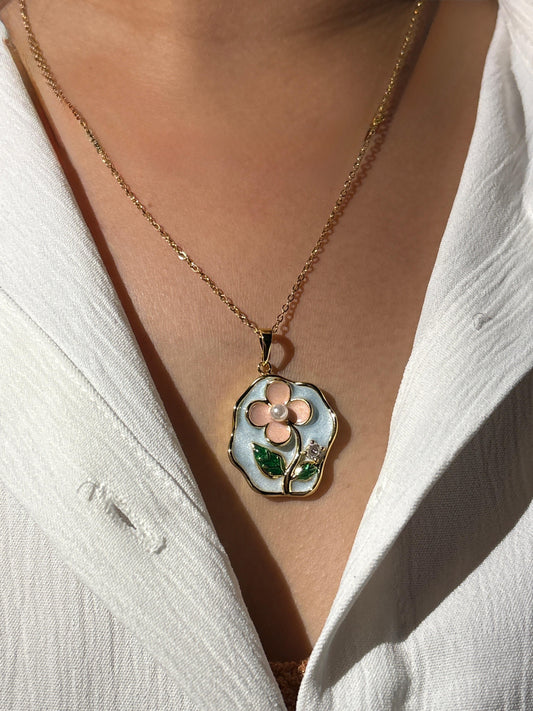 Enamel Flower Pendant Necklace