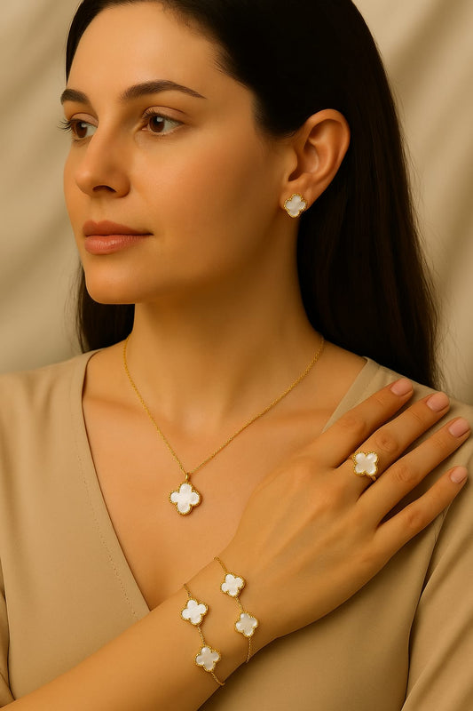 “Gold Plated Clover Jewelry Set of 4